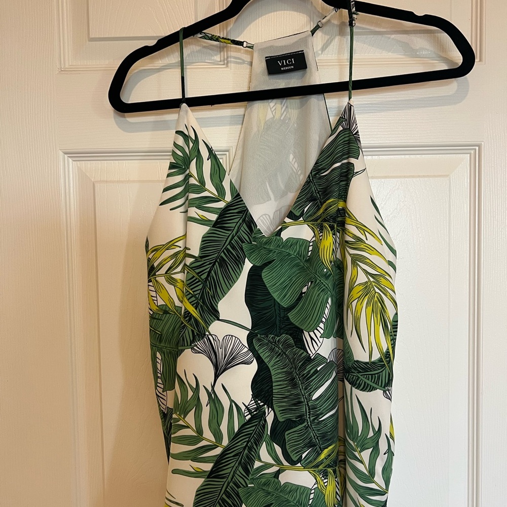 VICI Green Leaf Print Halter Top